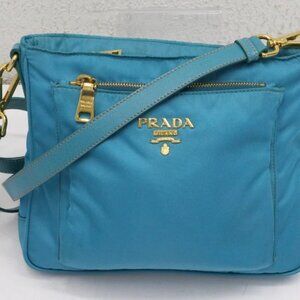 Prada Tessuto Saffiano Trimmed Crossbody Bag - Turquoise